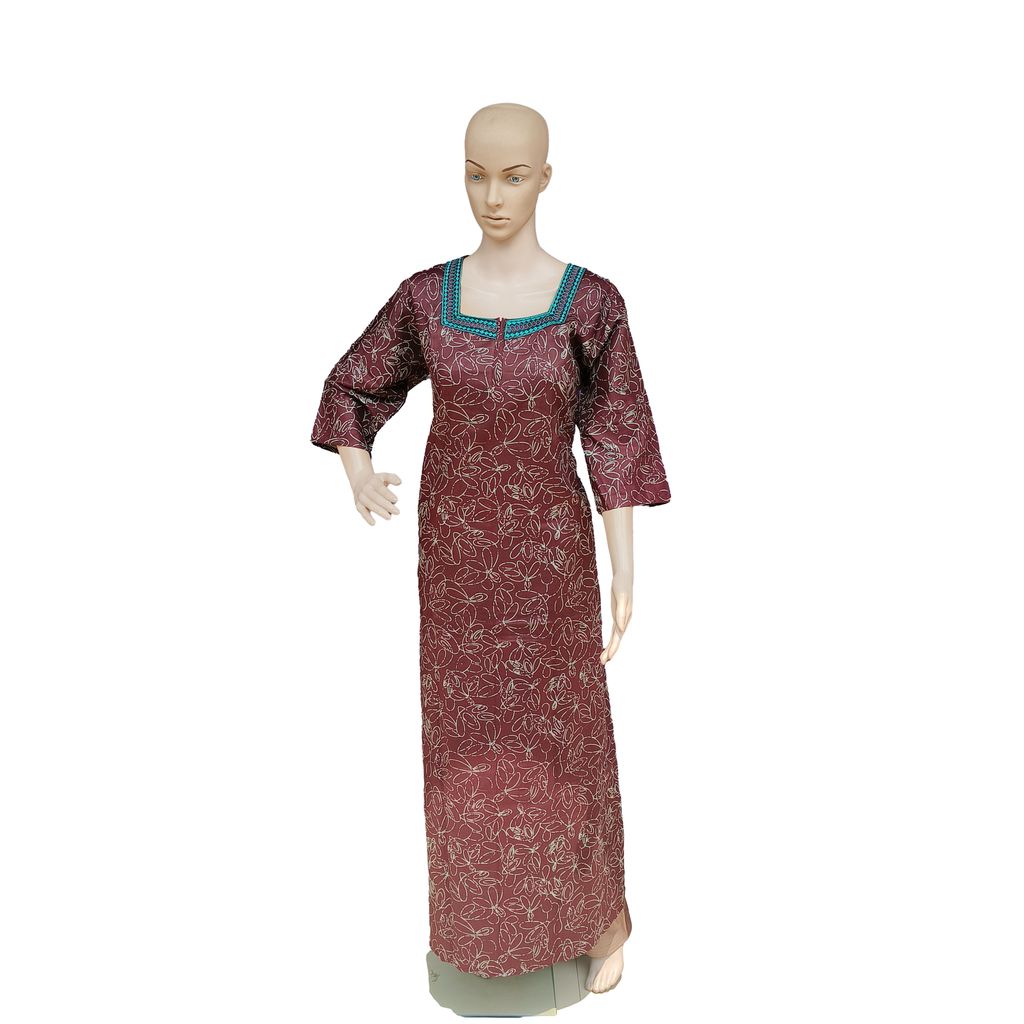Women Cotton Embroidery Nighties (Brown colour) view 2