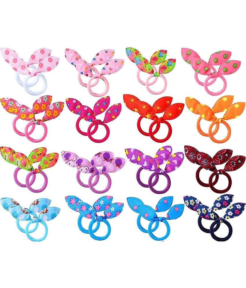 20 Pieces - Rabbit Ear Hair Tie Rubber Bands Style Ponytail Holder, Bunny Ear Rubber Band for Girls (Multicolour) view 2