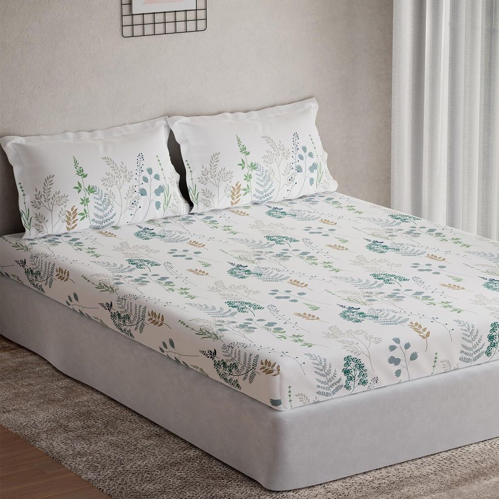 DDECOR - Vega Collection 100% Cotton Classical Pattern 144TC Queen Bedsheet |224 CM X 254 CM| Blue view 2