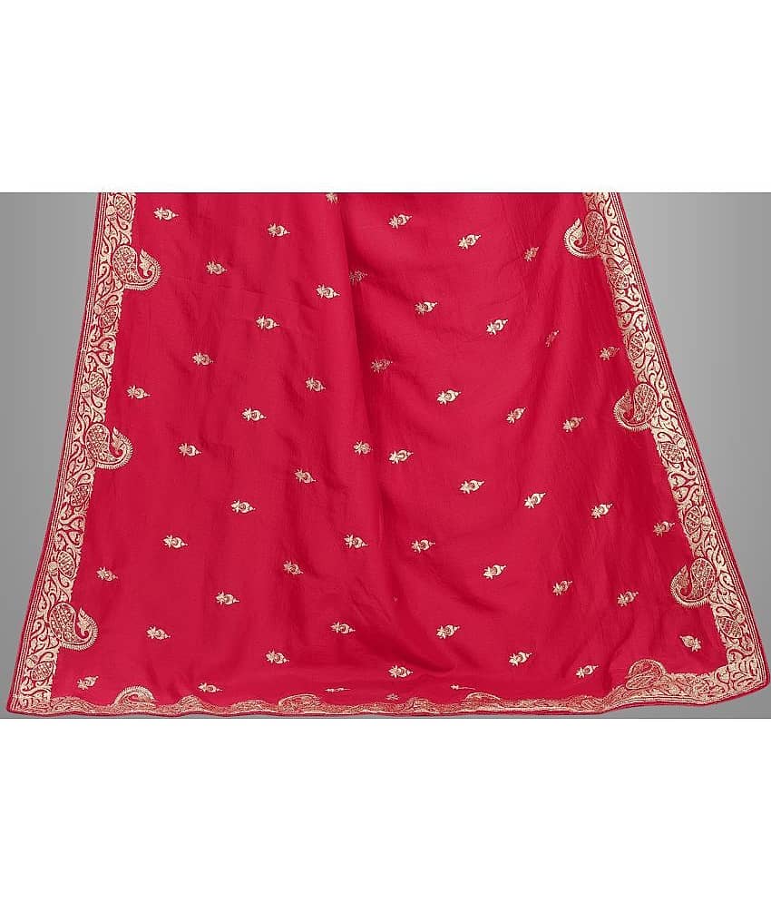 Om Shantam Sarees Silk Blend Embroidered Saree With Unstitched Blouse Piece ( Pink ) view 2