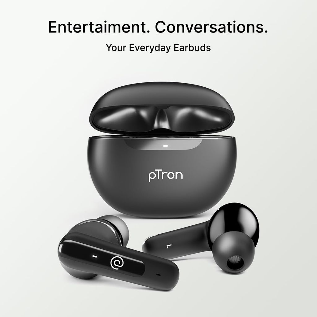 pTron Bassbuds Astra in-Ear TWS Earbuds w/Stereo Sound, 34Hrs Playtime, Stereo Calls, Custom EQ, Mobile App, BTv5.3 Headphones view 2