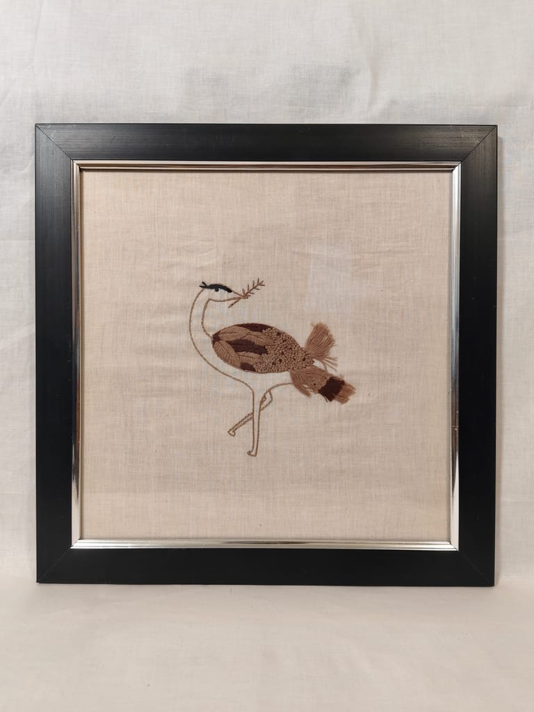 Hand-Embroidered GIB Bird Wall Art with Dual-Tone Black and Silver Frame view 2
