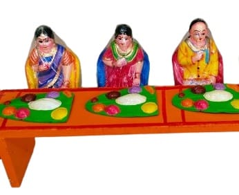Handmade wooden Figurine Set - Miniature Traditional South Indian dining dinner set view 2