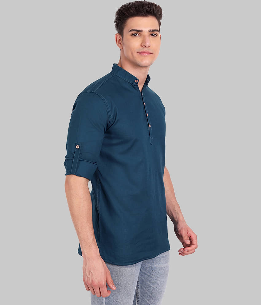 Vida Loca Linen Slim Fit Solids Rollup Sleeves Men's Casual Shirt - Black ( Pack of 1 ) view 2