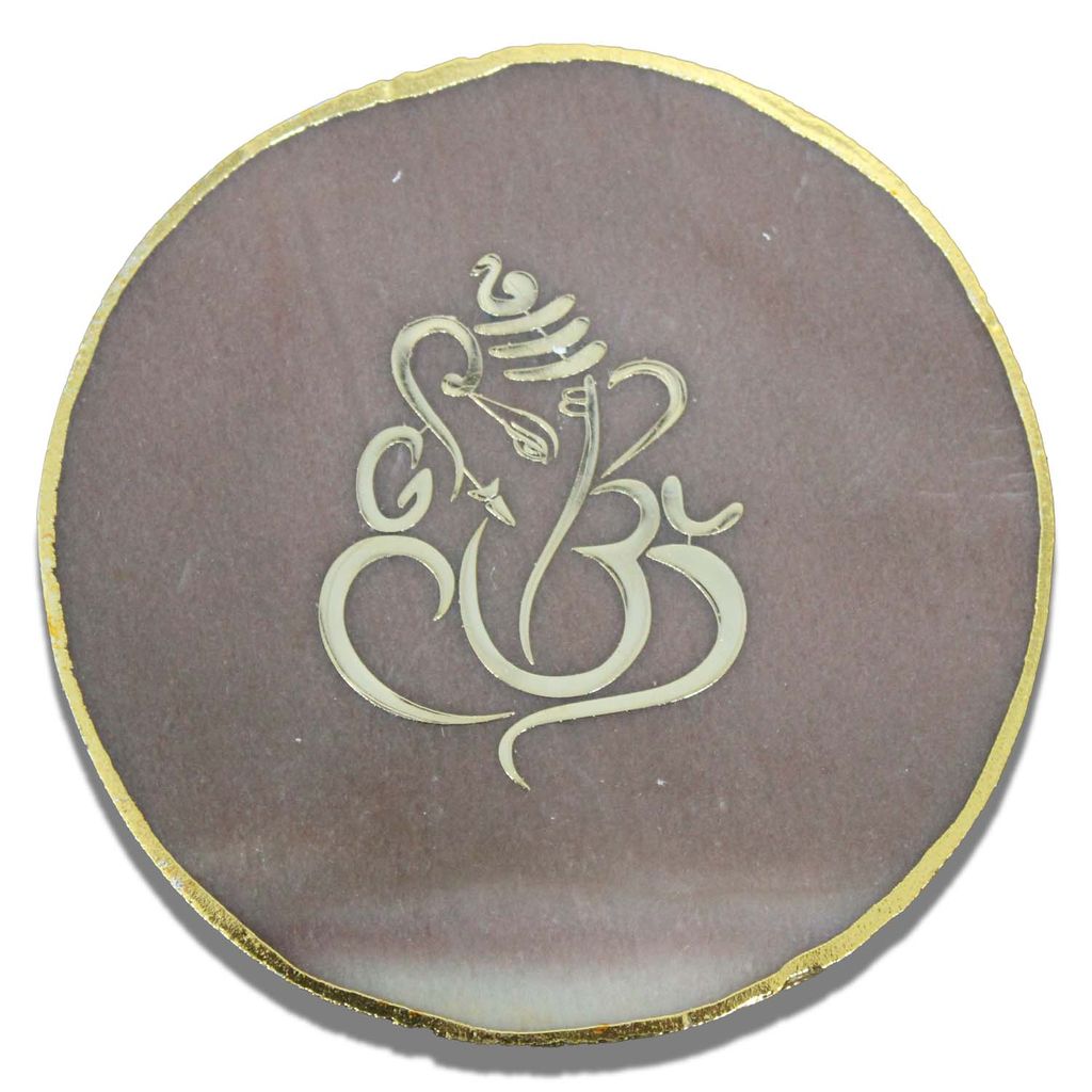 Garvi Gurjari Handcrafted Agate Coaster Lord Ganesha Showpiece with Wooden Stand | Decorative Agate Ganesh Ji Plaque for Home Decor view 2
