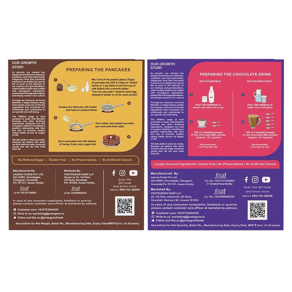 ProToGrow Fitbhim chocobanana Combo: Pancake Mix & Chocolate Drink for Growth & Energy - 250g & 300g view 2