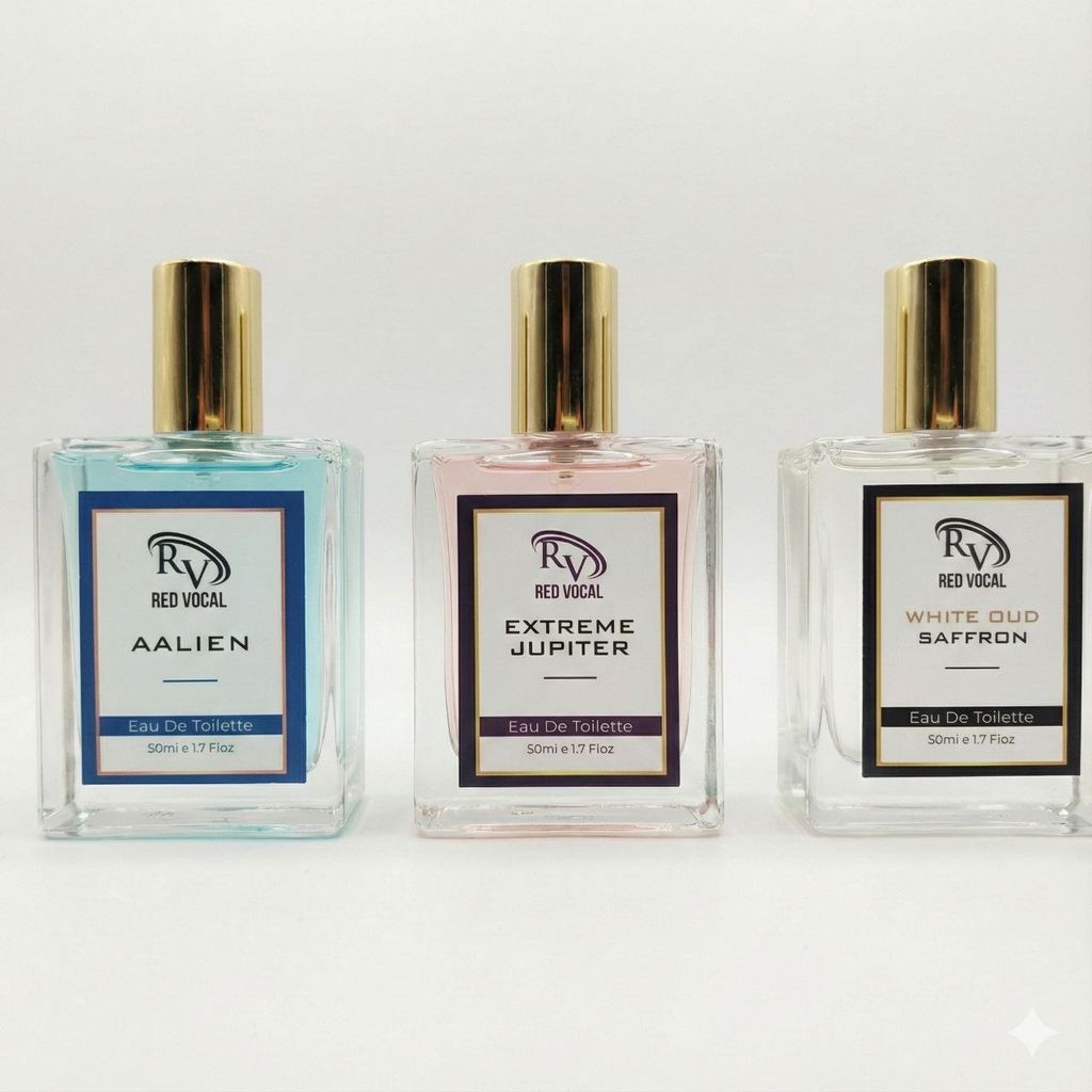 Red Vocal Aalien (Unisex), Extreme Jupiter (Women) & White Oud Saffron (Unisex) Premium Eau De Toilette Set – 3×50ml, Long-Lasting Luxury Fragrance Combo view 2
