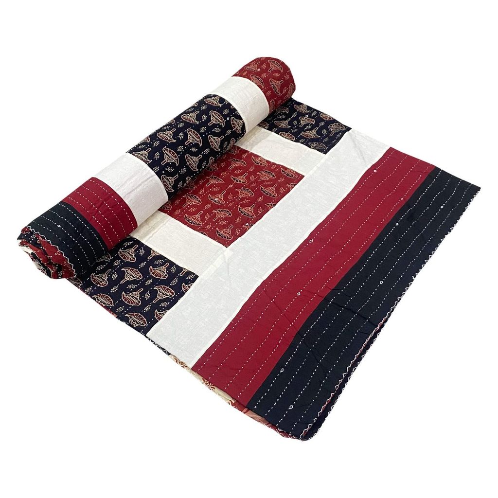 Garvi Gurjari (A Gujarat Govt Enterprise Red and Black Cotton Patchwork Quilt view 2