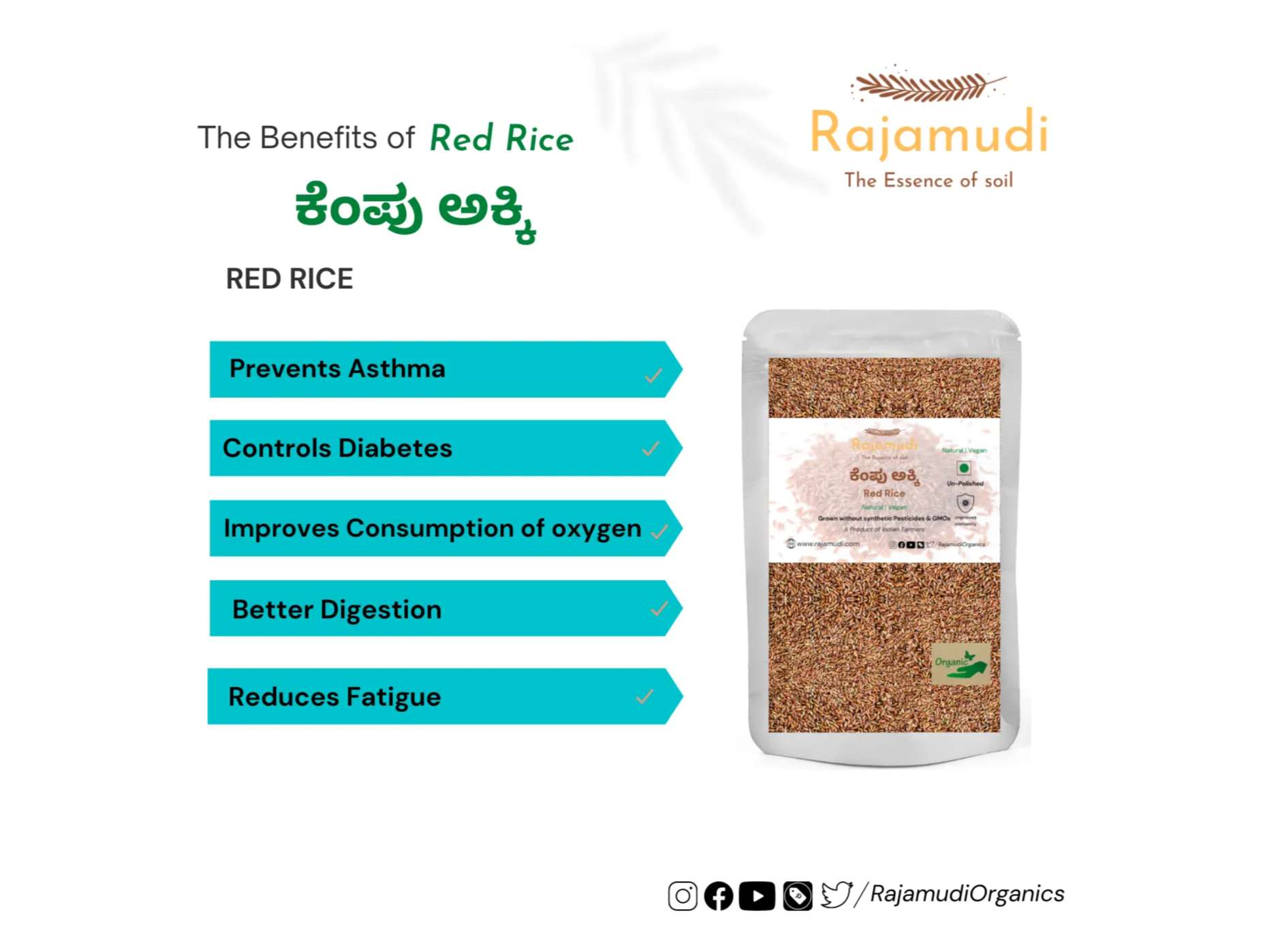 Rajamudi Organics Organic Keral Red Rice (Unpolished) - 5 Kilogram view 2