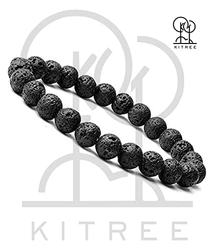 KITREE NATURAL LAVA STONE CRYSTAL BRACELET 8MM ROUND FOR UNISEX (COLOR BLACK) view 2