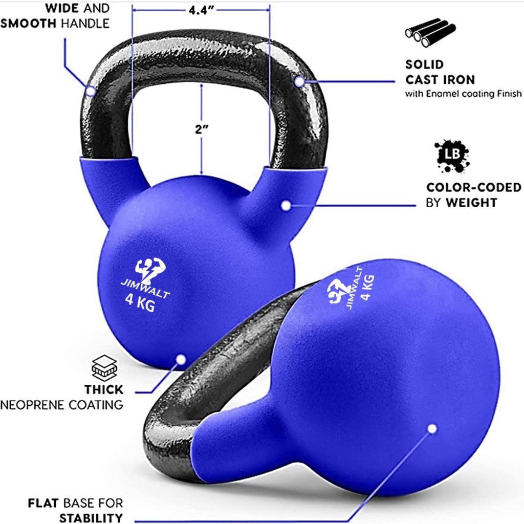 JIMWALT Jimwalt Premium Half Coating Neoprene Kettlebells Neoprene Neoparene Kettlebell, 4 kg (Blue) view 2