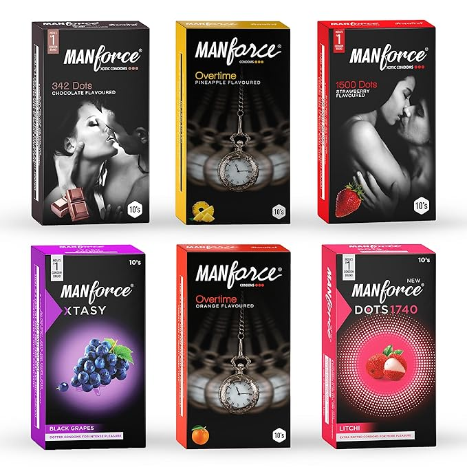 Manforce Multi-Variant Flavoured Condoms - 10 Pieces (Pack of 6) Transparent Large