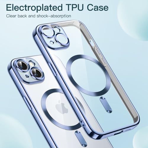 Plugtech TPU Designed for iPhone 15 Luxury Electroplating Case [Magnetic MagSafe] [Integrated Lens Protection] Back Cover Case for iPhone 15 (Serria Blue) view 2