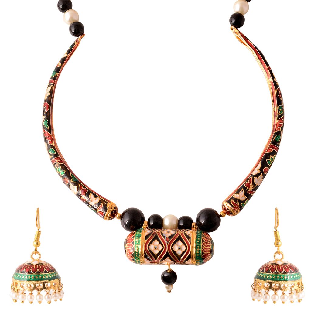 Tribes India Multicolor Meenakari Mandaliya Necklace Set With Earrings (1TJWNCKRJ04463) view 2