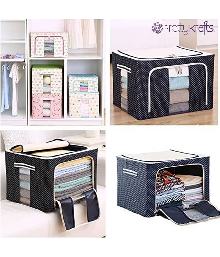 PrettyKrafts Fabric Foldable Under Bed Storage Box Steel Frame Transparent View Collapsible Wardrobe Storage Organizer Bag Mix Color view 2