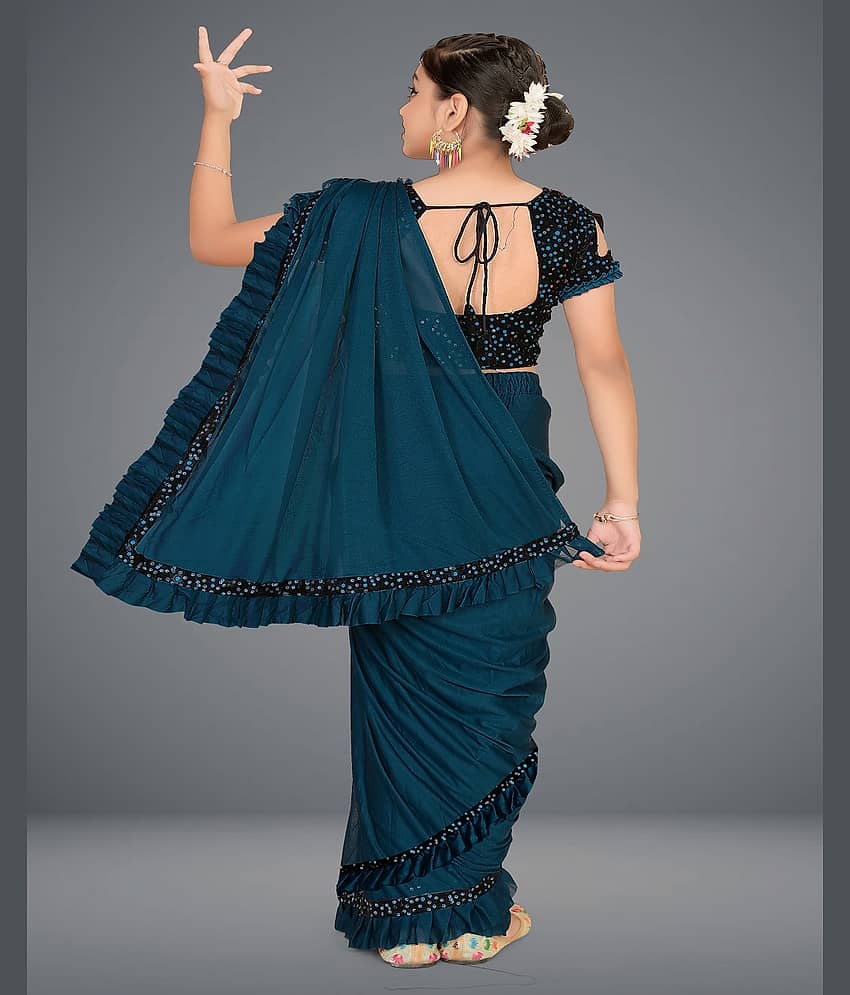 HARPITA Lycra Classic Saree For Girls ( Navy Blue , Pack of 1 ) view 2