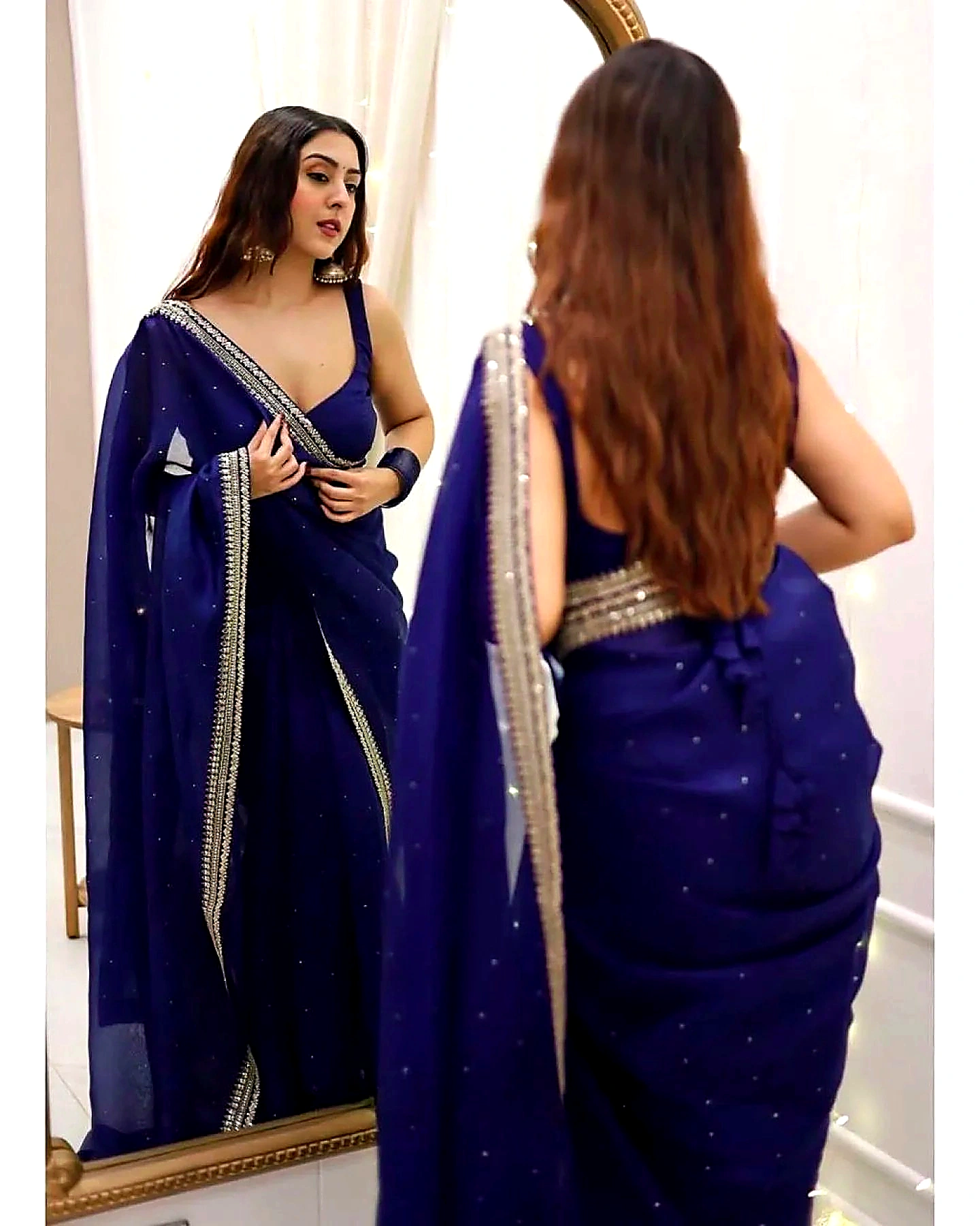 Beads Stone Saree (Color - Blue) by SHIV TEXTILES view 2
