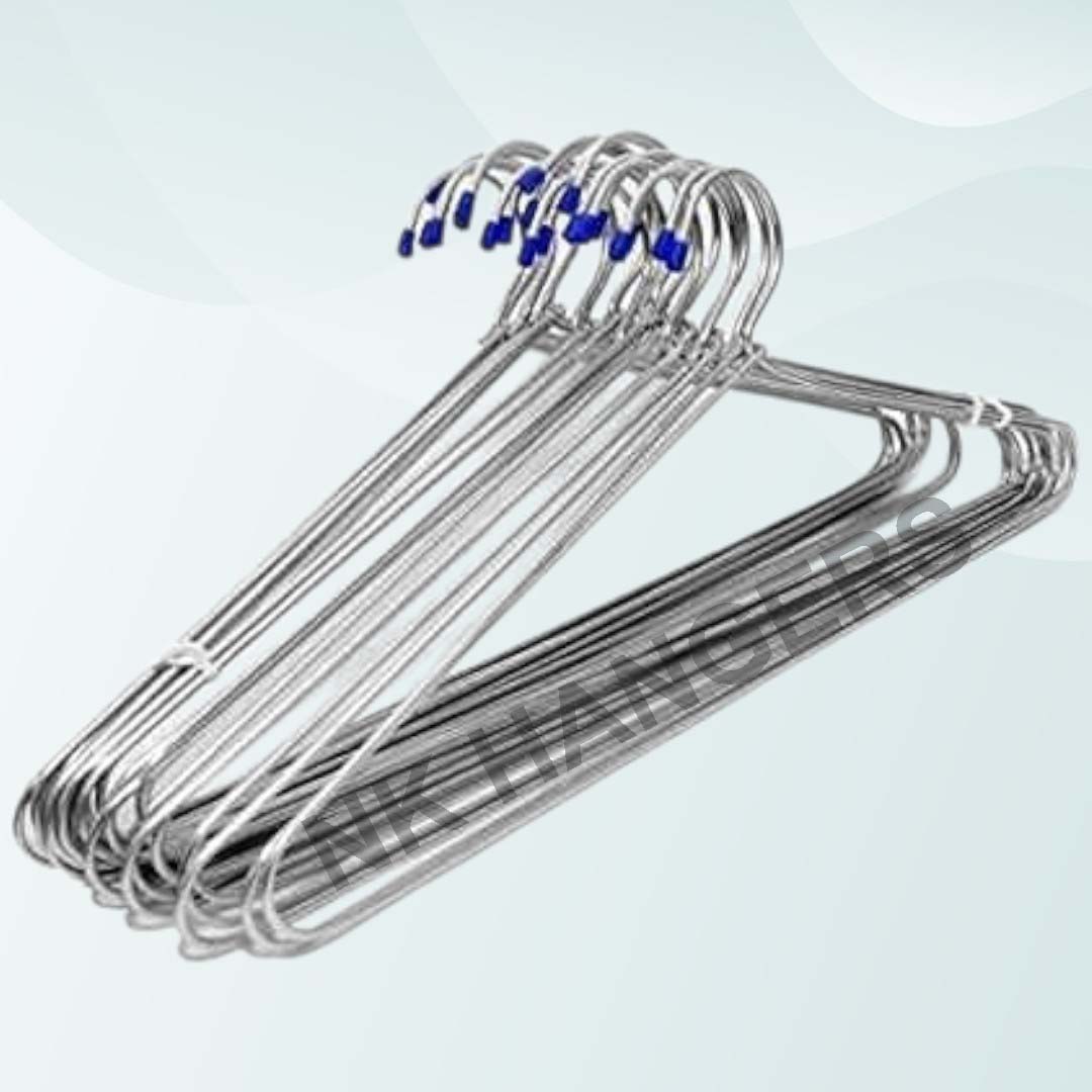 N.K HANGERS Heavy Duty Stainless Steel Clothes Hangers 15 inch Non Slip, Space-Saving Wardrobe Organizers with 360 Rotating Hook for Suits, Sarees, Shirts, Pants & Non Slip Grooves Combo PECK (12)