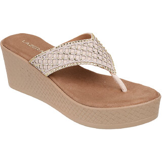 Lazera Gold Wedge Sandals for Women Diamond Strappy Platform Heel Mules view 2