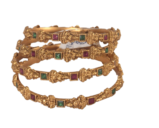 Traditional Lakshmi Gold Plated Multicolor Ruby Temple Bangle Set For Women (Set of 4) view 2