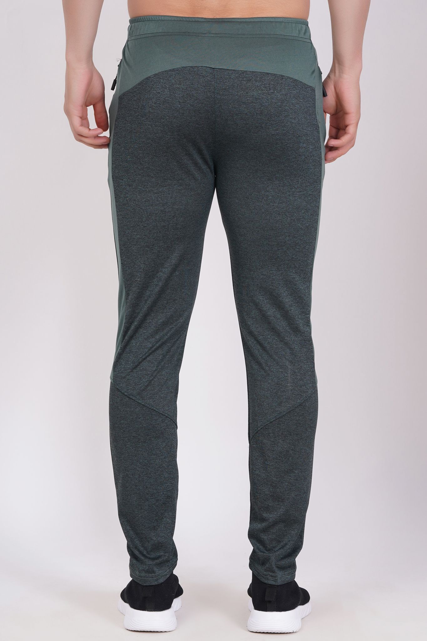 Men's Activewear Dark Green Track Pants with Drawstring and Zippered Pockets 1 set view 2