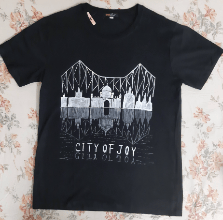 Men's Black Cotton T-Shirt with White City of Joy Print view 2