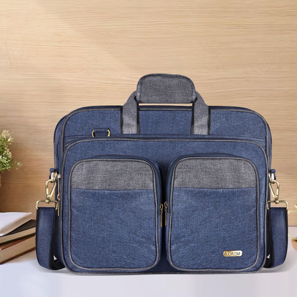 LOREM Blue & Grey Color Linen fabric 28L Laptop Messenger Bag For Men BG99 view 2