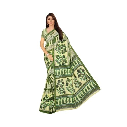 KHUSHBOO DESIGNERS Women's Solid Georgette 5.5 Meter Saree with Unstitched Blouse Piece [Green]| view 2