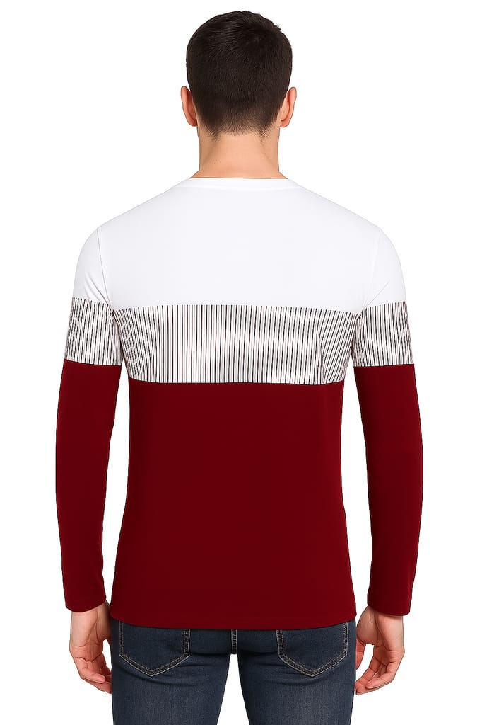 BASONTI Men's Color Block Long Sleeve T-Shirt - Maroon & White view 2