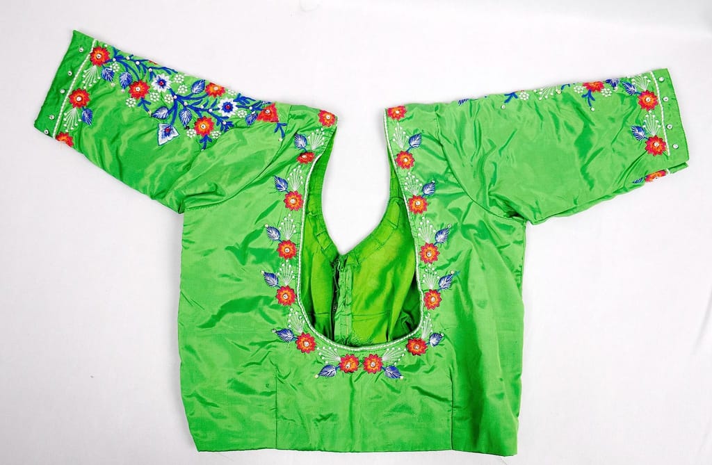 Green blouse with floral embroidery view 2