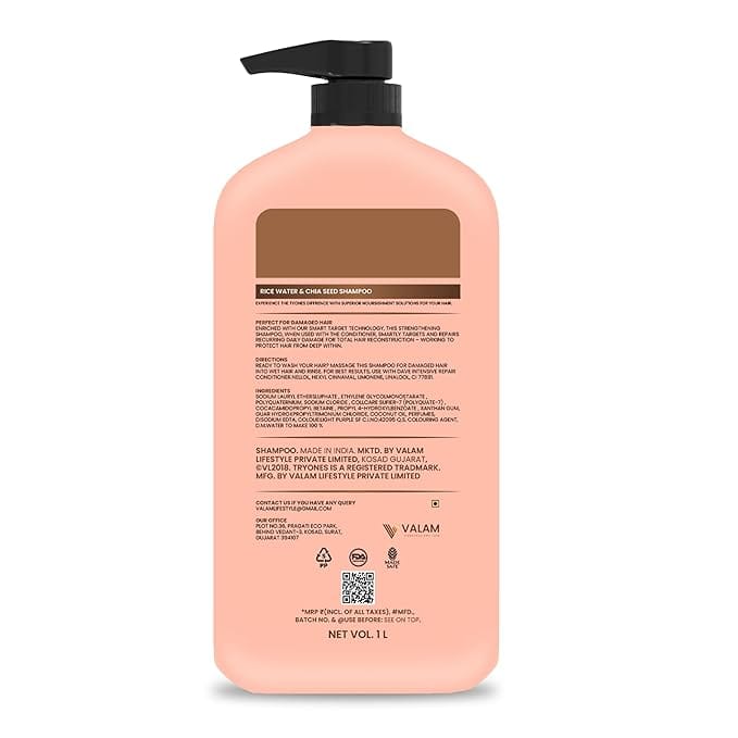 Rice Water Shampoo|Prevents Hair Fall And Thinning |Promotes Recovery Shampoo, with Fermented Rice Water, Sulphate Free & Paraben Free (1 Liter) view 2