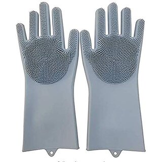 Gloves Magic Silicone Dish Washing Gloves, Silicon Cleaning Gloves, Silicon Hand Gloves for Kitchen Dishwashing and Pet Grooming, Great for Washing Dish, Car, Bathroom (Multicolour, 1 Pair) view 2