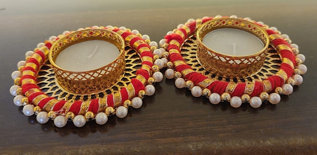 Beautiful Pearl and Beaded Tealight Candle Holders view 2