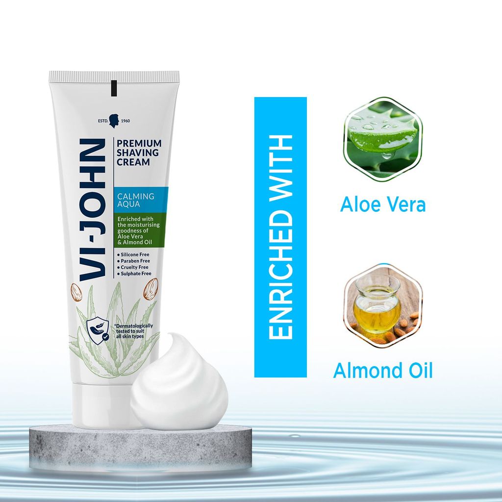 VI-JOHN Premium Shaving Cream, Enriched with the moisturising goodness of Aloe Vera & Almond oil 93 GM view 2