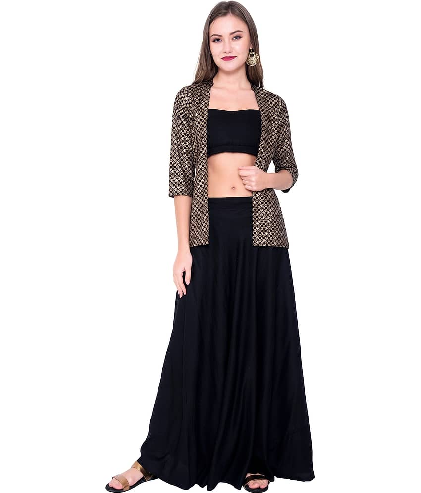 GOD BLESS Women Rayon Fit & Flare Dress ( Black ) view 2