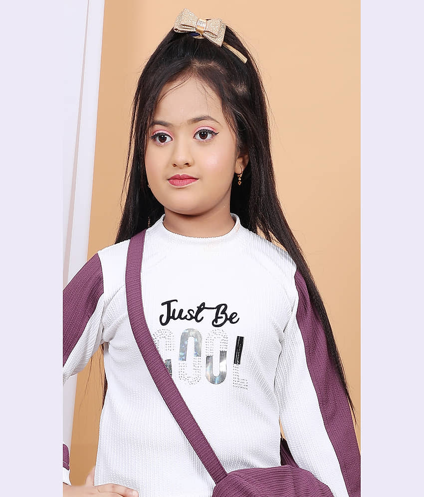 NEWSIFA Pack of 1 Girls Denim T-shirt & Cargos ( Purple ) view 2