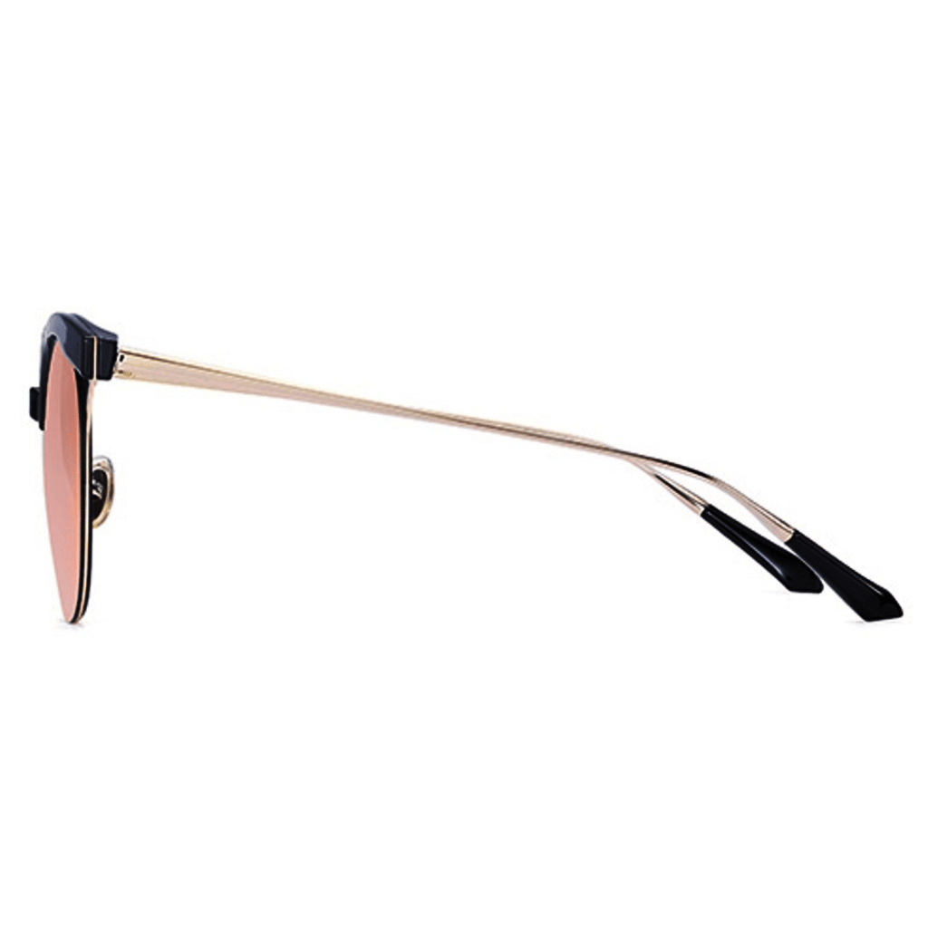 PARIM UV Protected Women's Round Designer Sunglasses Frame: Black/Golden, Lenses: Non-polarized Rose Gold Mirrored view 2