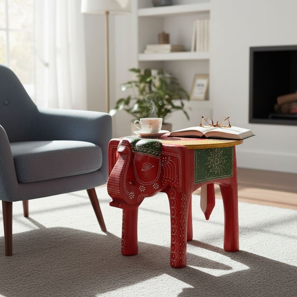 Indian Natural Wooden Elephant Stool-Side Coffee Table view 2