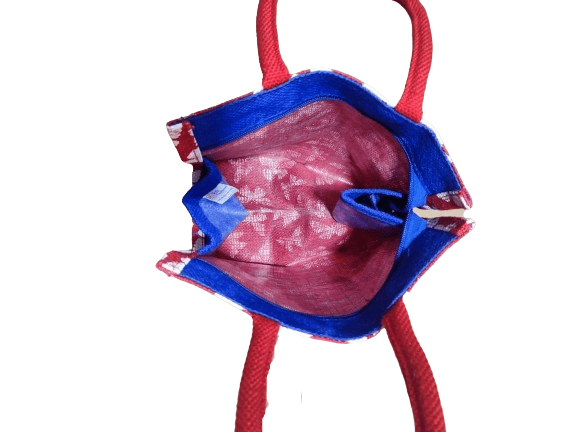 Red and White Butterfly Jute Tote Bag view 2