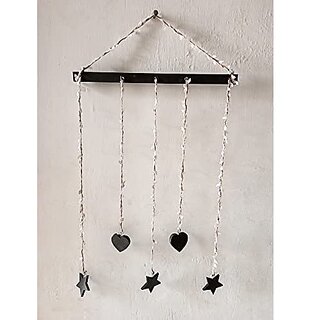 Khush Its Amazing Home Decor Wall Hanging Hand Made Black Stick With Star, Heart And LED Light Photo Display DIY Picture Photo Frame Collage Set Includes Multi colour Clips view 2