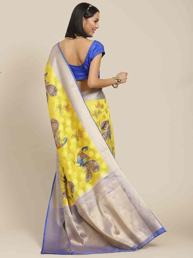 Women's Digital Printed Woven Silk Saree with unstiched blouse piece view 2