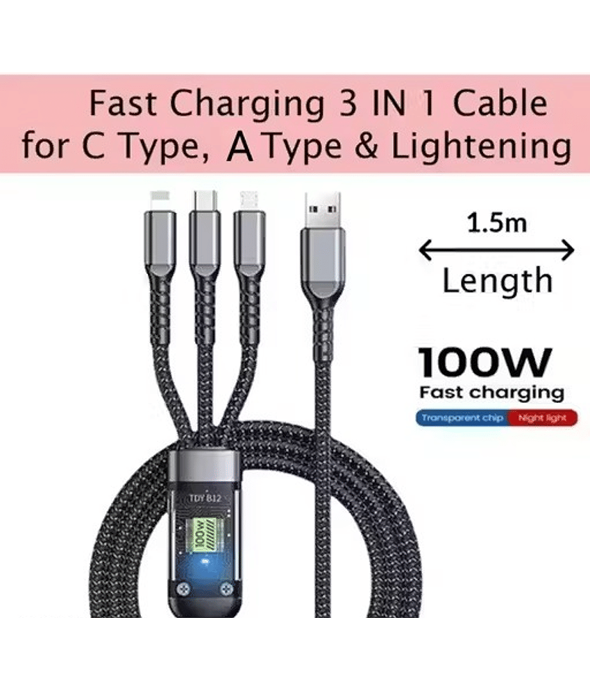 1.5m Data Cables 3_in1 100W Fast Charging - Black view 2