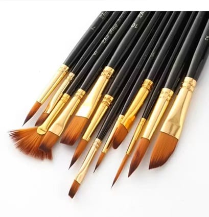 Dstone Professional Artist Paint Brush Set of 12 – Painting Brushes Kit for Kids, Adults & Beginners (Black & Gold) view 2