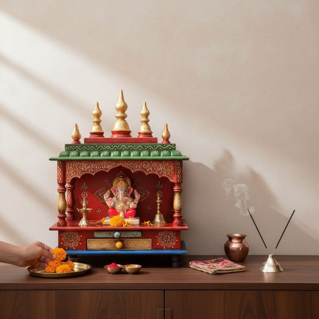 Wooden Beautiful Pooja Painted Wall Decor Temple Mandir-Pooja Mandir view 2