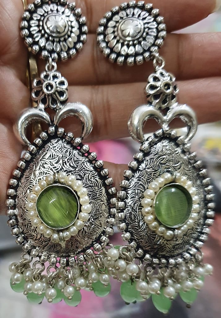 German Silver Oxidized Beautiful Earrings view 2