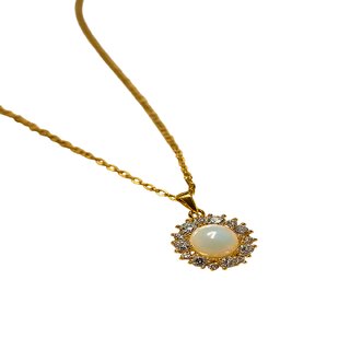 HAYA AURA Elegant Gold Necklace with Opal Pendant and Crystal Accents