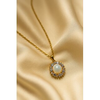 HAYA AURA Elegant Gold Necklace with Opal Pendant and Crystal Accents view 2