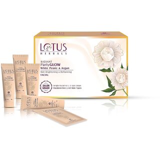 Lotus Herbals Radiant PartyGLOW White Peony Argan Oil Detanning Facial Kit 5 Easy Steps Pack of 4 228g view 2
