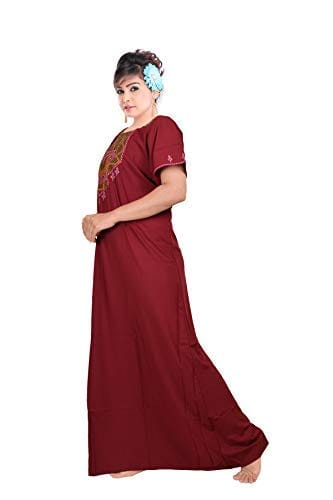 VALENCIA SLEEPWEAR lissybissy Cotton Resham Embroidery Nighty Night Gown Maxi for Women A line (Maroon) view 2