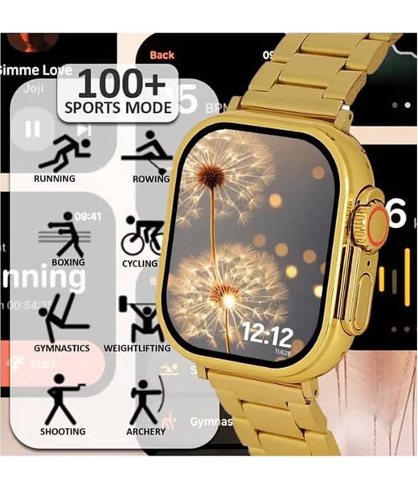SKYRISE Ultra Max Golden Edition Smartwatch | Heart Rate | Steps | Wireless Charging Smartwatch (Golden Strap, 2.09 Inch Big Sunlight Proof Display)